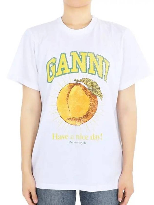 Women's Relaxed Peach Print Short Sleeve T-Shirt White - GANNI - BALAAN 2