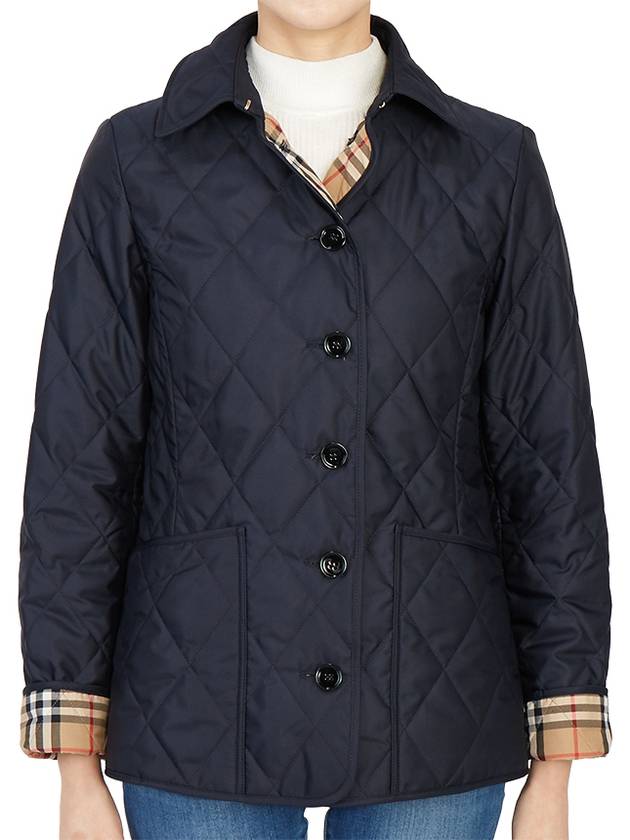 Women's Diamond Quilted Thermoregulated Check Jacket Midnight - BURBERRY - BALAAN 3