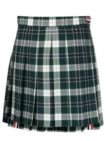 Women's Tartan Twill Mini Pleated Skirt Green - THOM BROWNE - BALAAN 1