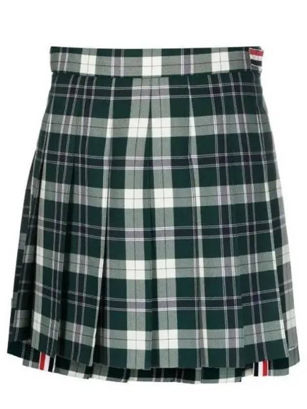 Women's Tartan Twill Mini Pleated Skirt Green - THOM BROWNE - BALAAN 1