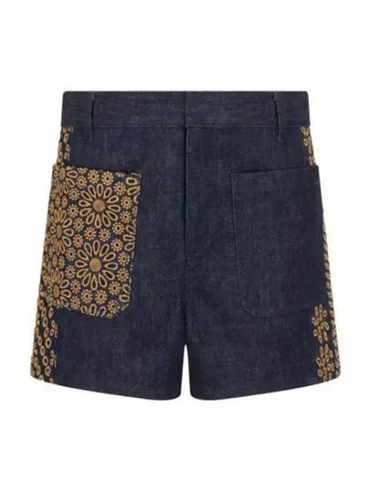 322P88M3178 5854 Cotton Denim Flower Embroidery Short Pants - DIOR - BALAAN 1