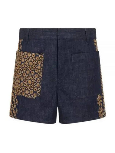 322P88M3178 5854 Cotton Denim Flower Embroidery Short Pants - DIOR - BALAAN 1