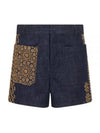 Flower Embroidered Cotton Denim Shorts Blue - DIOR - BALAAN 1