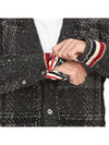 Donegal Tartan Stripe V-Neck Cardigan Grey - THOM BROWNE - BALAAN 11