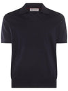 Knit Short Sleeve Polo Shirt Navy - BRUNELLO CUCINELLI - BALAAN 1