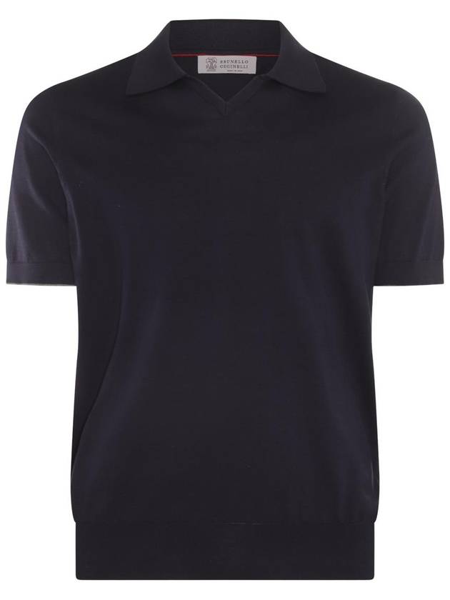 Knit Short Sleeve Polo Shirt Navy - BRUNELLO CUCINELLI - BALAAN 1