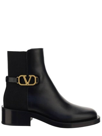 V Logo Signature Round Toe Middle Boots Black - VALENTINO - BALAAN 2