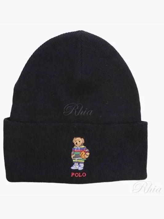 Active Bear Embroidery Beanie Black - POLO RALPH LAUREN - BALAAN 2