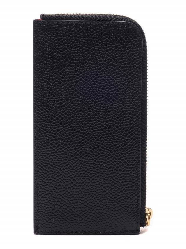 Stripe Zip Around Pebble Grain Leather Card Wallet Black - THOM BROWNE - BALAAN 5