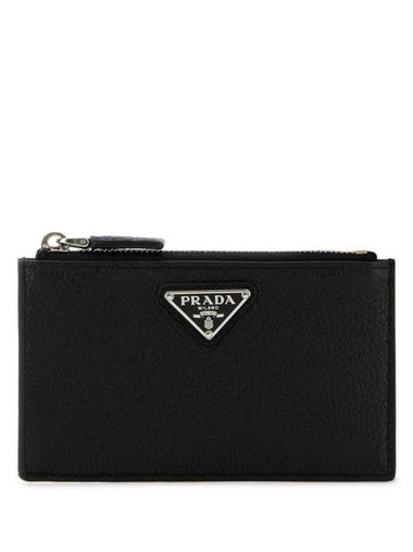 Zippered Leather Card Wallet Black - PRADA - BALAAN 1