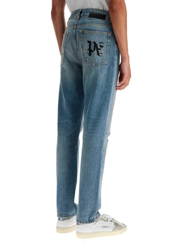 straight leg monogram print jeans - PALM ANGELS - BALAAN 3