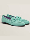 Paris Silver Hardware Suede Goatskin Loafers Vert Embrun - HERMES - BALAAN 2