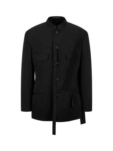 Yohji Yamamoto HOMME Ribbon Point Mandarin Collar Jacket Black - YOHJI YAMAMOTO - BALAAN 1