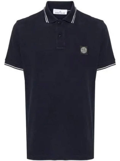 Stretch Cotton Pique Short Sleeve Polo Shirt Navy - STONE ISLAND - BALAAN 2