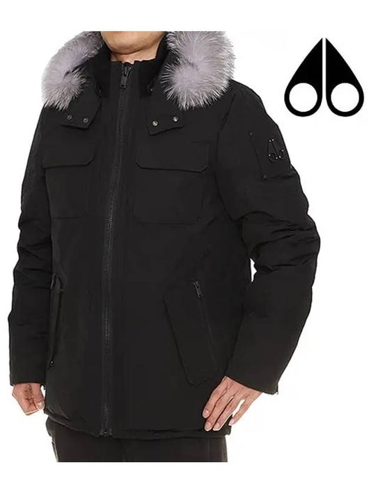 Lingan Frost Fox Fur Hooded Padded Jacket Black - MOOSE KNUCKLES - BALAAN.