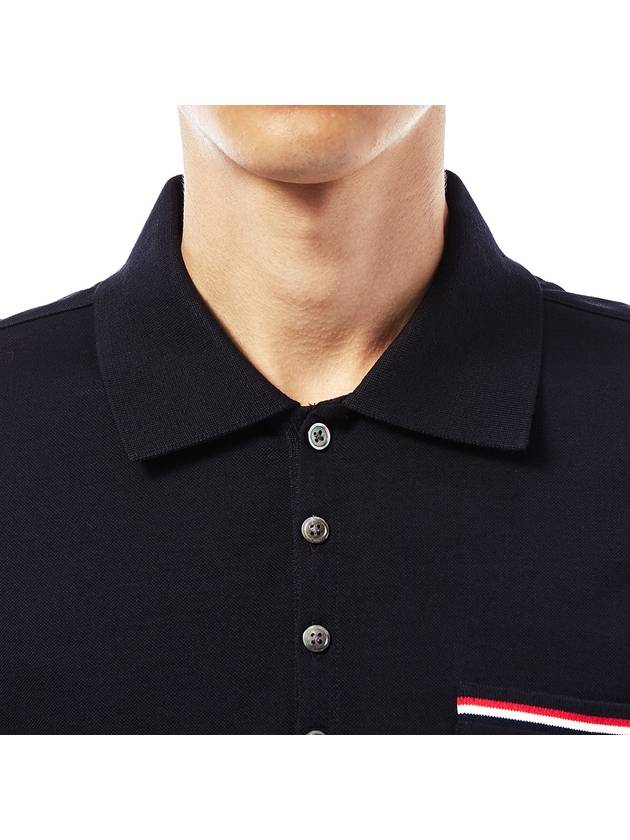 Men's Three Stripes Pocket Mercerized Short Sleeve Polo Shirt Navy - THOM BROWNE - BALAAN 7