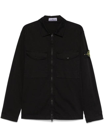 Wappen Patch Shirt Zip-Up Jacket Black - STONE ISLAND - BALAAN 2