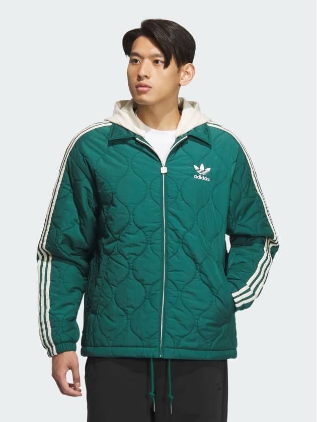 Classic Sports Fleece Quilted Hooded Jacket Green - ADIDAS - BALAAN 3