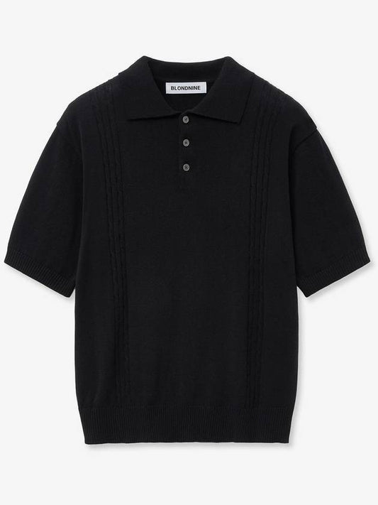 Soft cable collar short sleeve knit top black - BLONDNINE - BALAAN 1