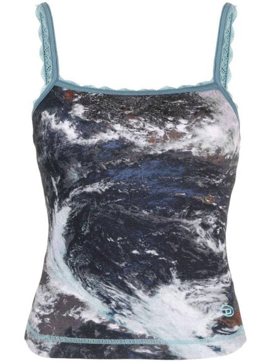 T Hop Lace Ribbed Planet Print Sleeveless Blue - DIESEL - BALAAN 1