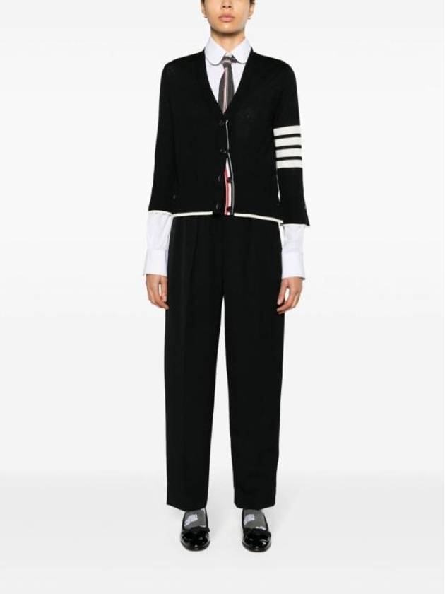 4 Bar Relaxed Fit Fine Merino Wool Cardigan Black - THOM BROWNE - BALAAN 3