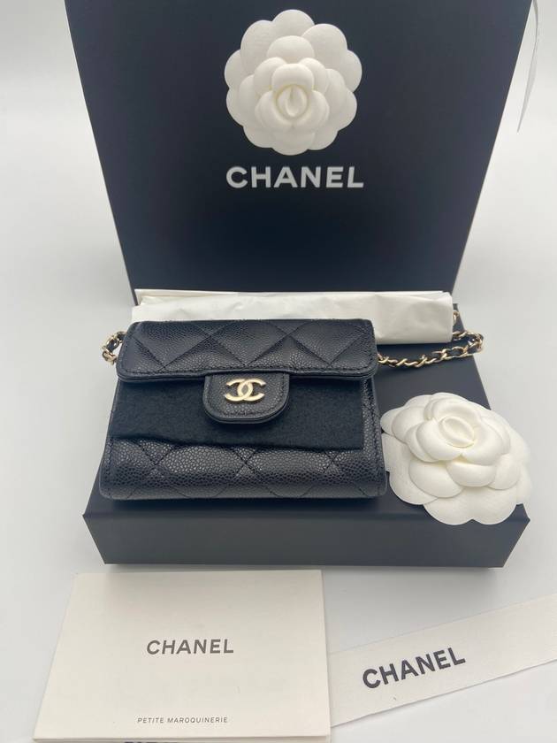 CC Logo Caviar Chain Flap Card Wallet Black - CHANEL - BALAAN 3