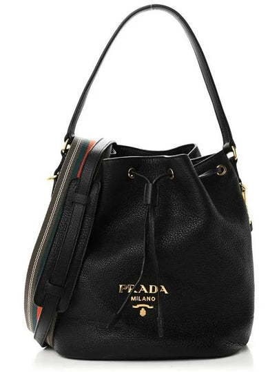 Vitello Phoenix Gold Plated Logo Leather Bucket Bag Black - PRADA - BALAAN 2