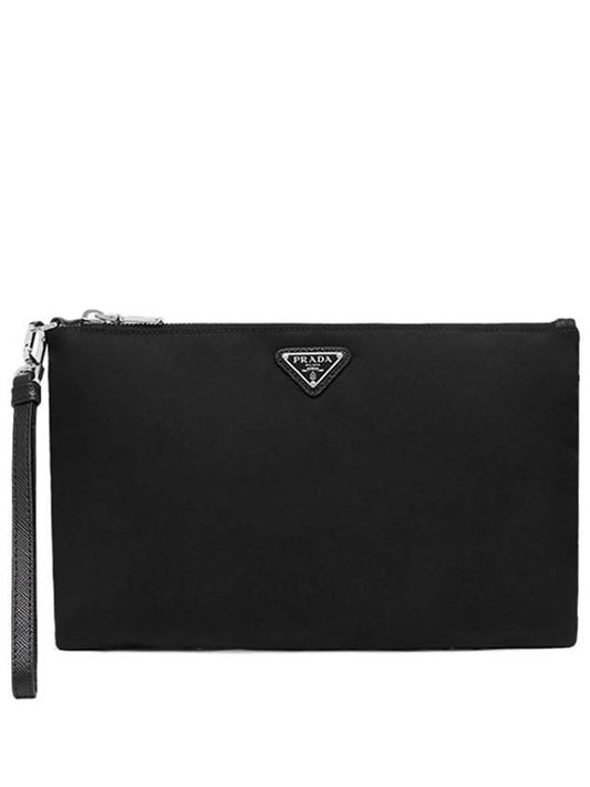 Re-Nylon and Saffiano Leather Clutch Bag Black - PRADA - BALAAN 2