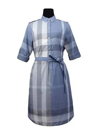 Women's Kelsey Check Shirt Midi Dress Blue - BURBERRY - BALAAN 2