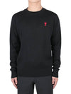 Men's Mini Heart Logo Merino Wool Knit Top Black - AMI - BALAAN 3