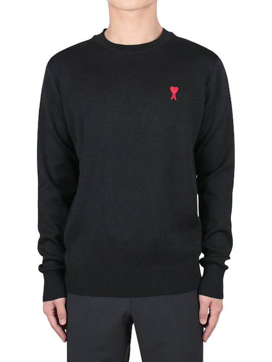 Men's Mini Heart Logo Merino Wool Knit Top Black - AMI - BALAAN 2