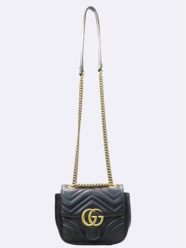 Gucci 739682 GG Marmont gold logo black leather mini matelass chain shoulder bag - GUCCI - BALAAN 4