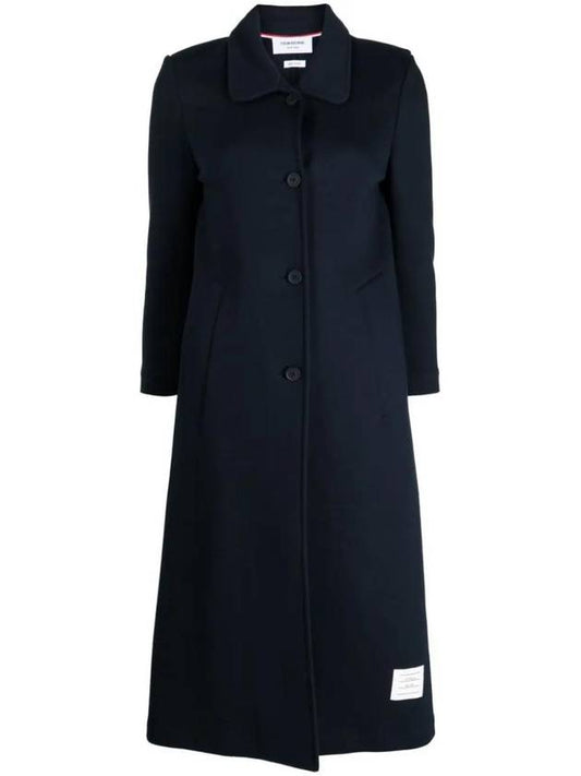 Women's Double Face Tech Round Collar Cotton Overcoat Navy - THOM BROWNE - BALAAN 1