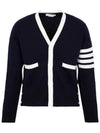 Men's Cashmere 4 Bar Stripe V-neck Cardigan navy - THOM BROWNE - BALAAN 2