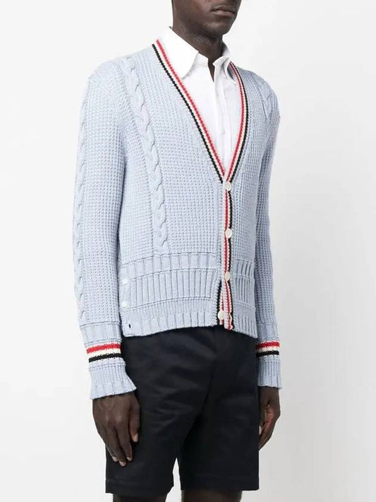 cable stripe stitch cardigan blue - THOM BROWNE - BALAAN.