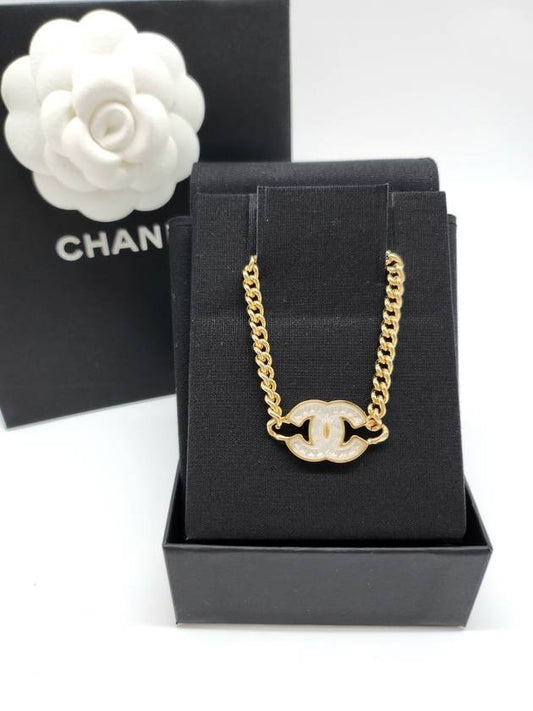 White CC logo gold chain choker necklace ABD830 - CHANEL - BALAAN 1