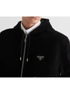 Triangle Logo Cotton Velvet Zip Up Hoodie Black - PRADA - BALAAN 3