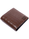 V Logo Crocker Effect Half Wallet Brown - VALENTINO - BALAAN 6