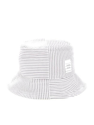 Quarter Combo Striped Cotton Bucket Hat Grey - THOM BROWNE - BALAAN 1