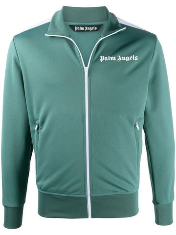 Men's Classic Logo Print Zip-Up Jacket Green - PALM ANGELS - BALAAN 1