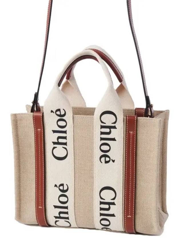 Woody Small Canvas Tote Bag White Brown Beige - CHLOE - BALAAN 5