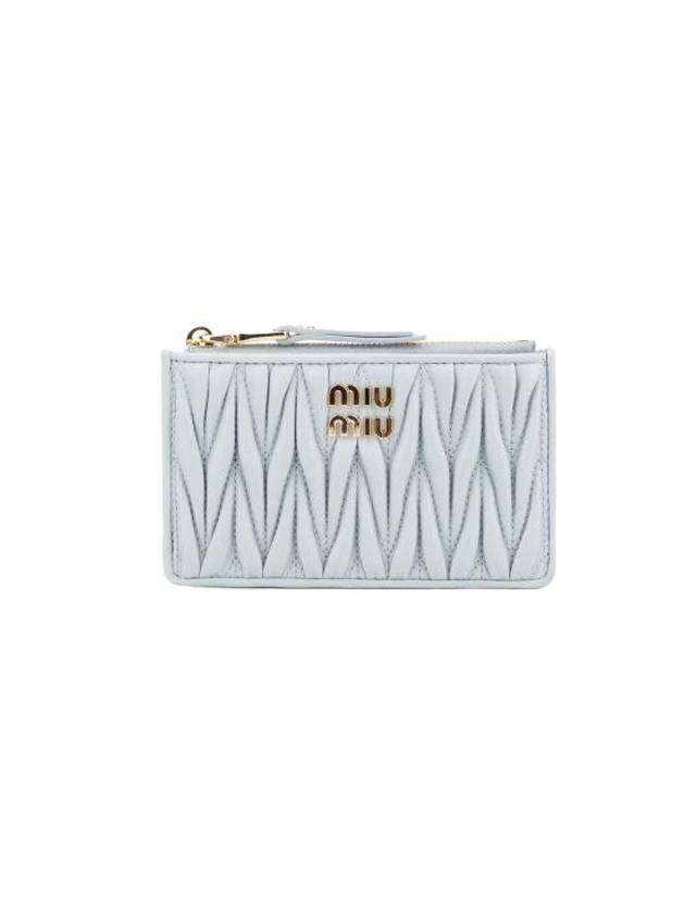 Matelasse Leather Card Wallet Blue - MIU MIU - BALAAN 1