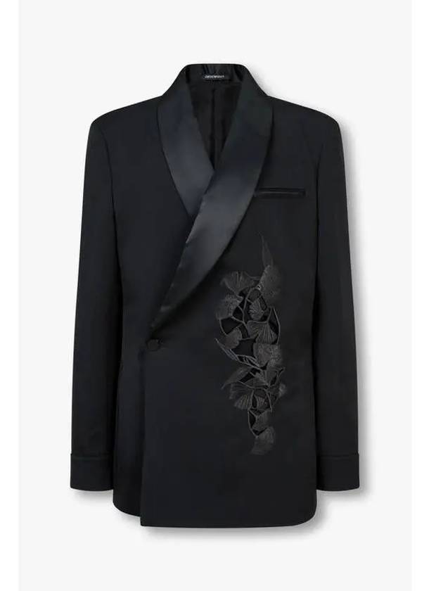 Men s Satin Lapel Embroidery Jacket Black - EMPORIO ARMANI - BALAAN 1