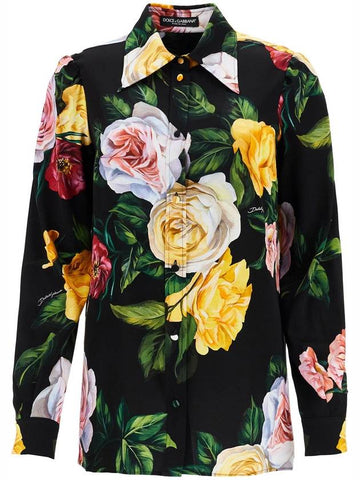 black silk shirt with multicolored roses and yellow buttons - DOLCE&GABBANA - BALAAN 1