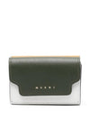 Saffiano Color Block Tri-Fold Half Wallet Green - MARNI - BALAAN 1