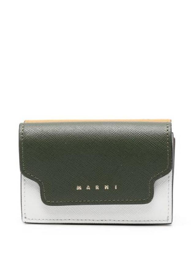 Saffiano Color Block Tri-Fold Half Wallet Green - MARNI - BALAAN 1