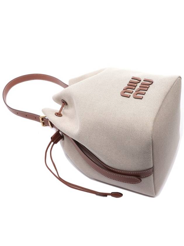 Logo Canvas Leather Bucket Bag Beige Brandy - MIU MIU - BALAAN 6