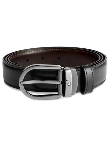 Horseshoe Buckle 30mm Reversible Leather Belt Black Brown - MONTBLANC - BALAAN 1