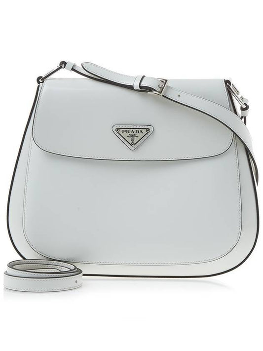 Cleo Brushed Leather Flap Shoulder Bag White - PRADA - BALAAN.