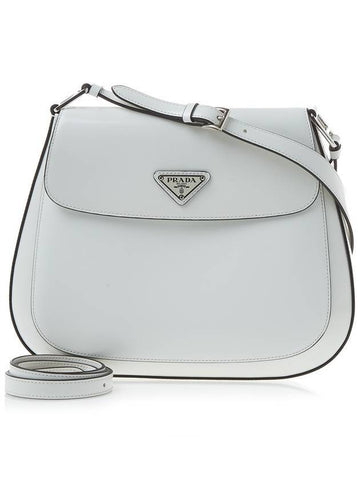 Cleo Brushed Leather Flap Shoulder Bag White - PRADA - BALAAN 1